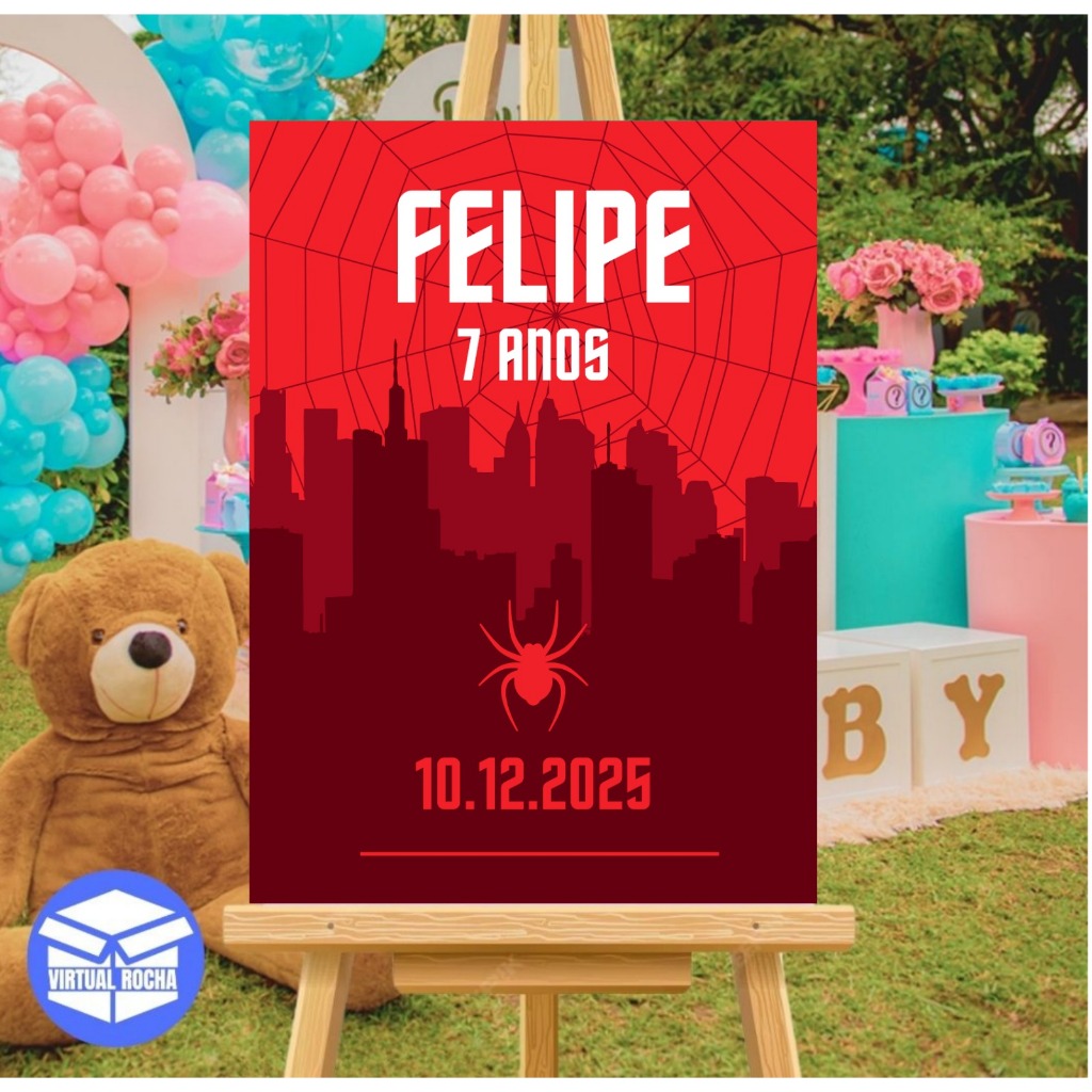 Quadro Decorativo Aniversário Aranha Vermelha Spider MDF