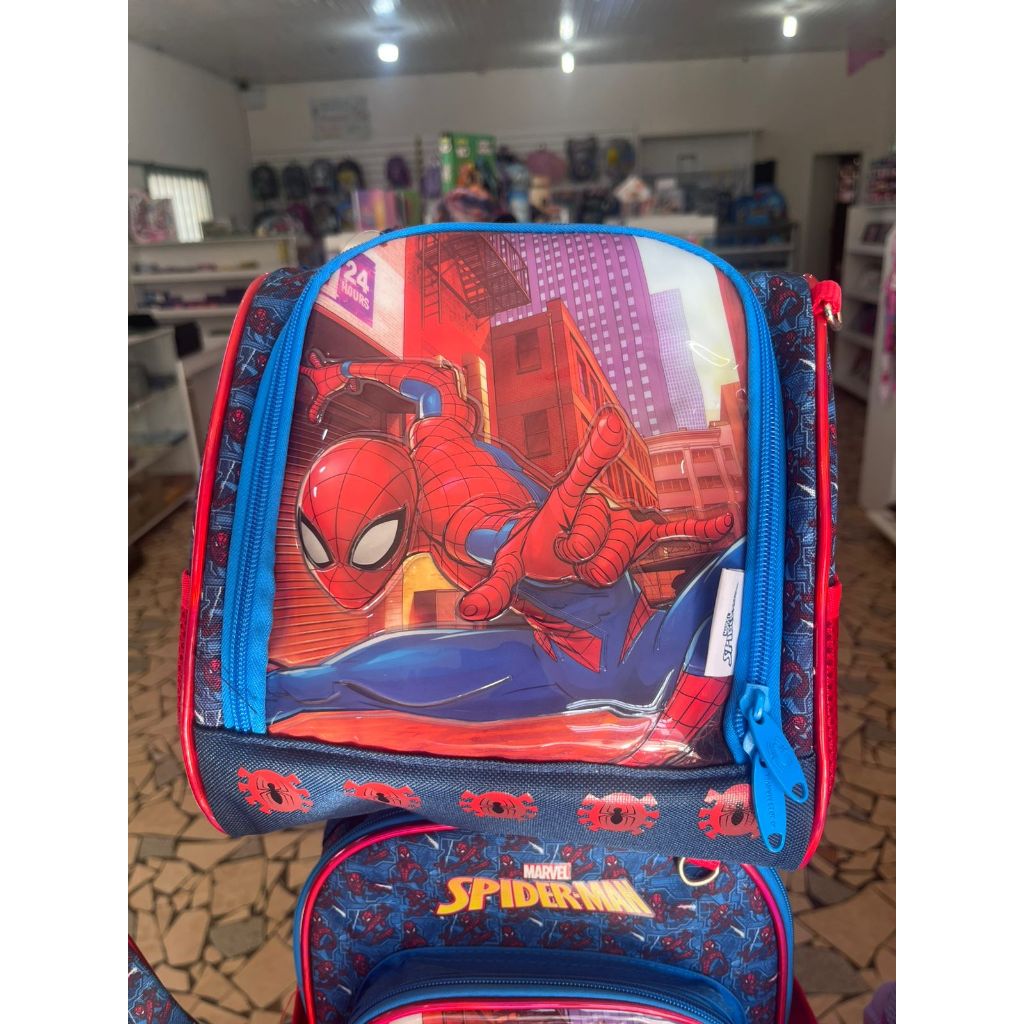 LANCHEIRA HOMEM ARANHA SPIDER MAN TERMICA AZUL E VERMELHA