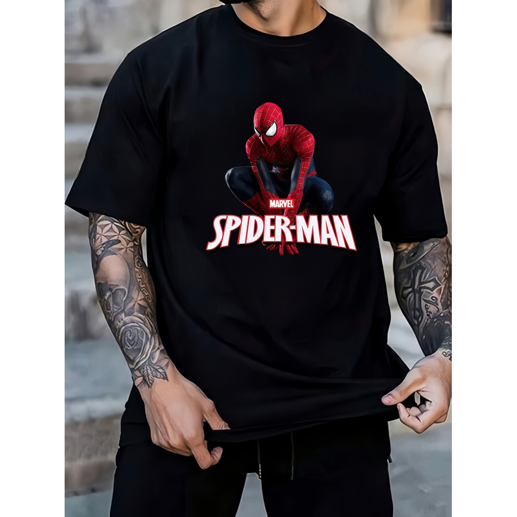 Camiseta Masculina Marvel Spider Man Spider Verse Logo Teia Vermelha Estampa Confortável Estilosa Divertida Moda Casual