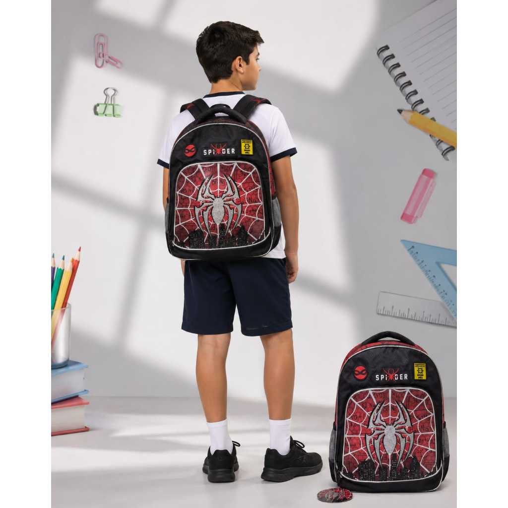 mochila infantil escolar costas menino spider preta e vermelha impermeável reforçada