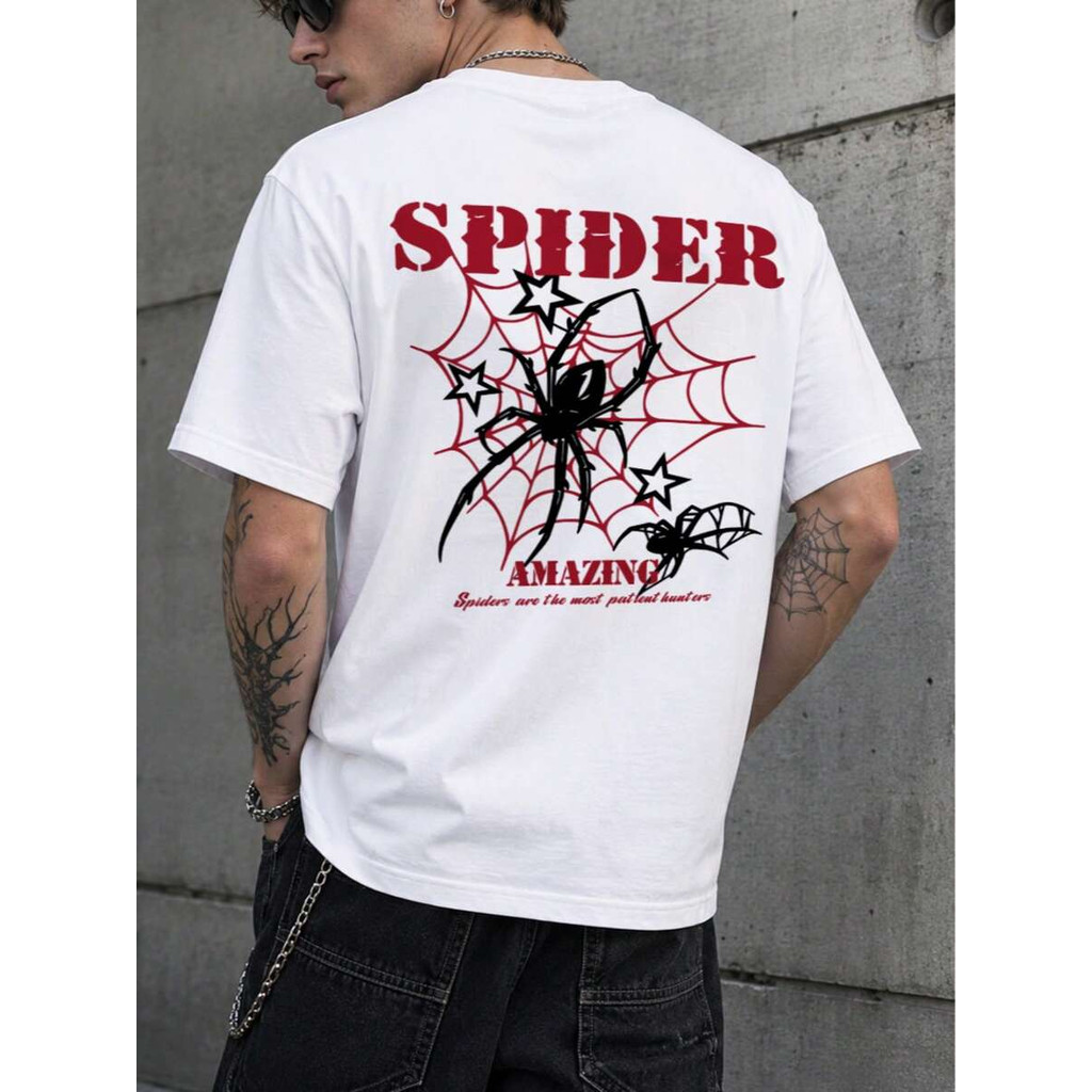 Camiseta Masculina Feminina Oversized Estampa Traseira Spider Amazing Teia de Aranha Vermelha, Camiseta Streetwear