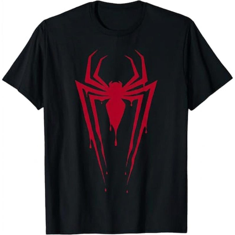 Camisa de Homem Spider - Man Preta, Estampa Vermelha, Algodão, Casual