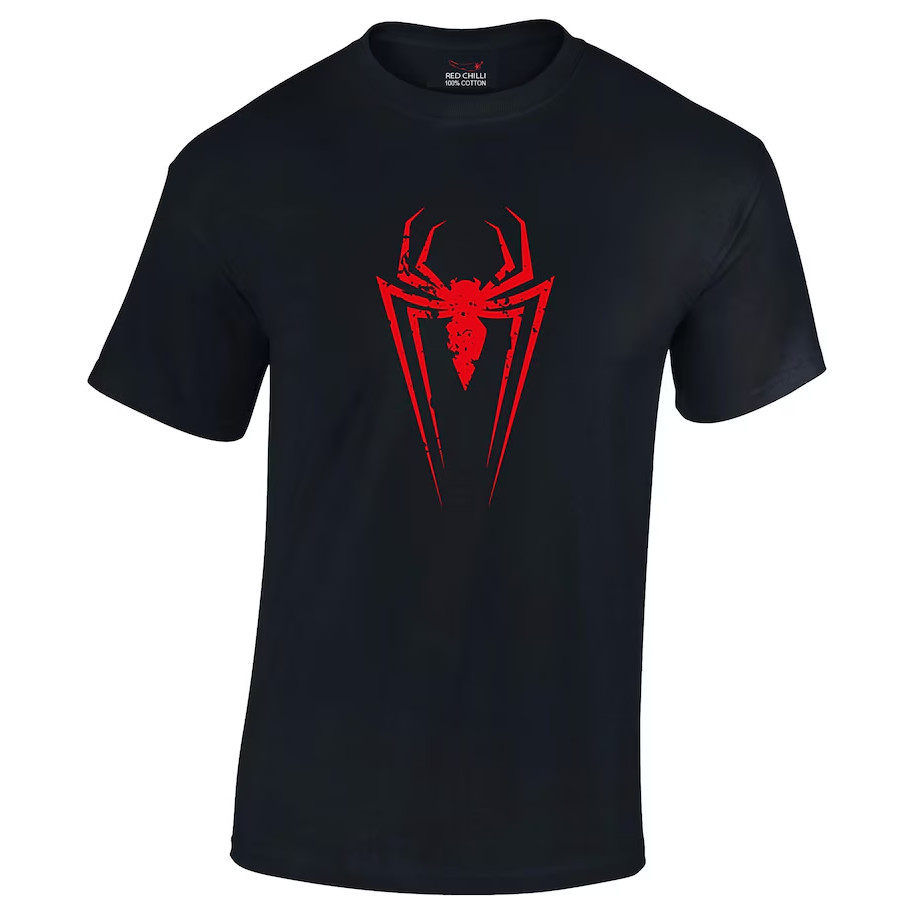 Camisa de Homem Spider - Design de Aranha Vermelha, Preta, de Algodão, para Dia - a - Dia