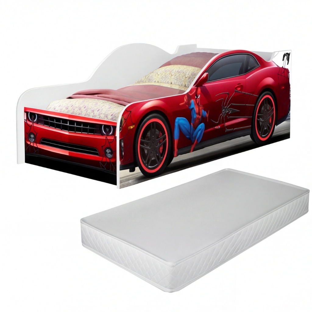 Cama Carro Infantil Homem Aranha Vermelha Montessoriana Com Colchão Herói Spider Man Quarto Kids