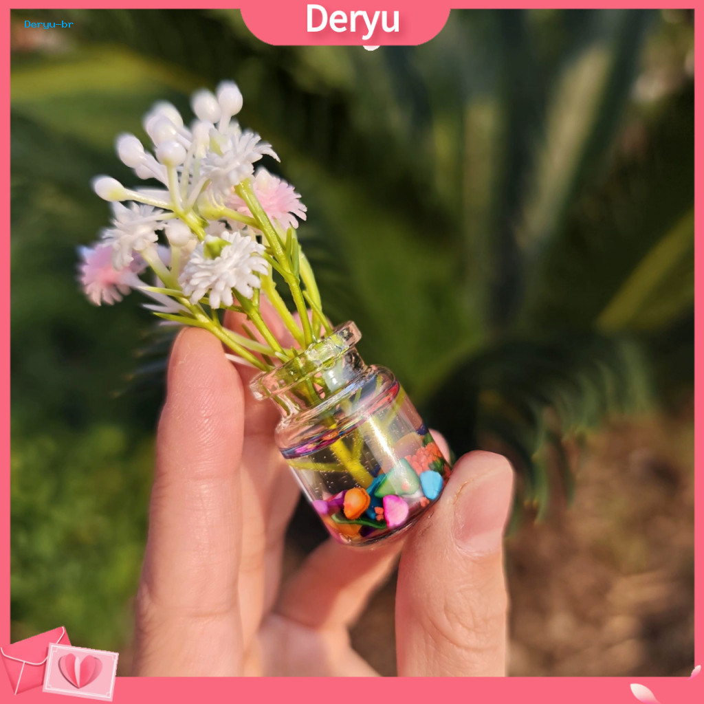 Dreamy Atmosphere Vase Glow the Dark Glass 4 Pcs Mini Vases Set with Faux Flowers – Cute Desktop Car Dashboard Decor S
