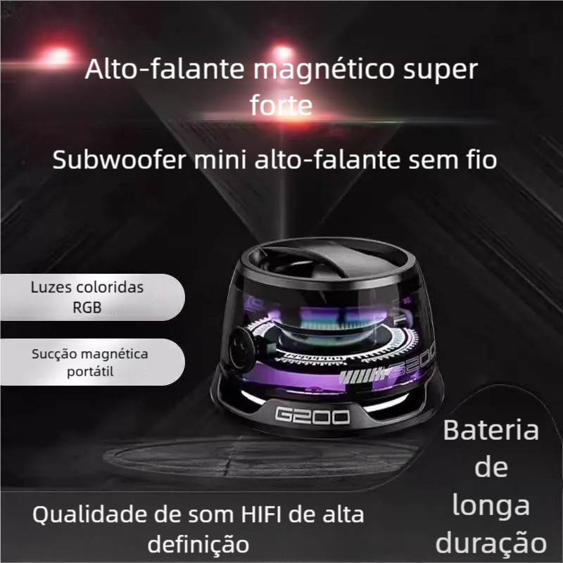 Caixa de Som Magnética Bluetooth Mini - LED RGB Atmosfera Colorida à Prova d'Água Portátil