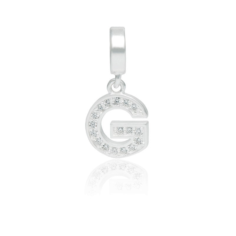 Pingente Letra G Prata Legítima 925 Cravejado Zircônias Brancas Compatível Com Todas As Pulseiras
