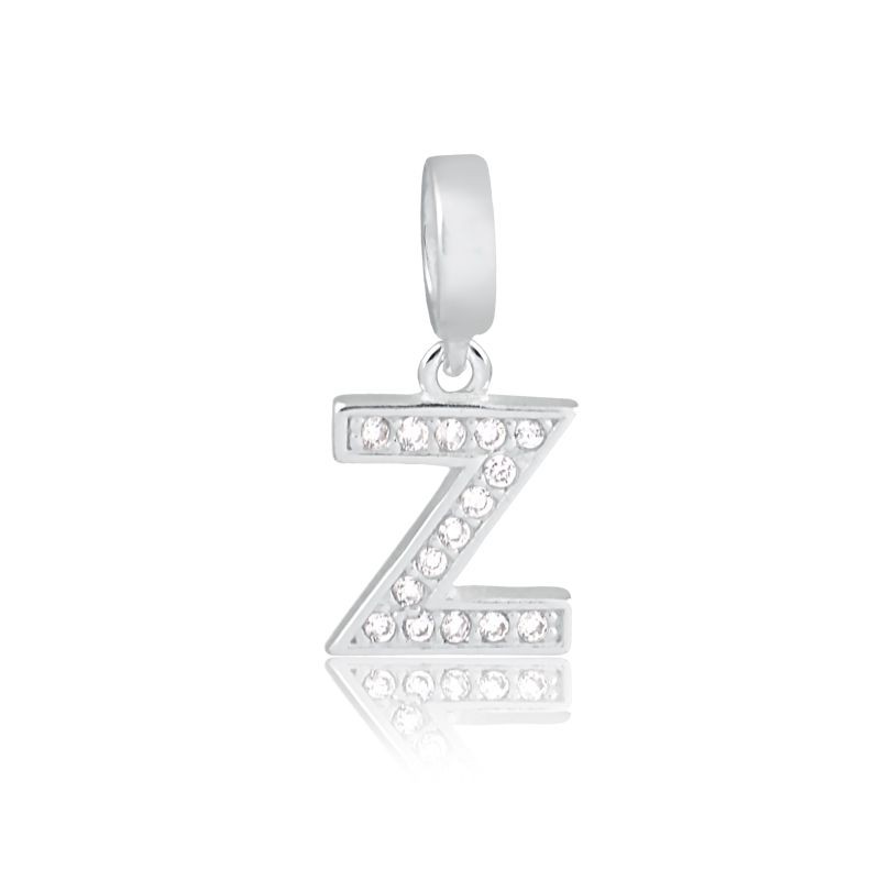 Pingente Letra Z Prata Legítima 925 Cravejado Zircônias Brancas Compatível Com Todas As Pulseiras