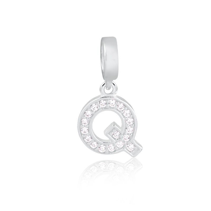 Pingente Letra Q Prata Legítima 925 Cravejado Zircônias Brancas Compatível Com Todas As Pulseiras