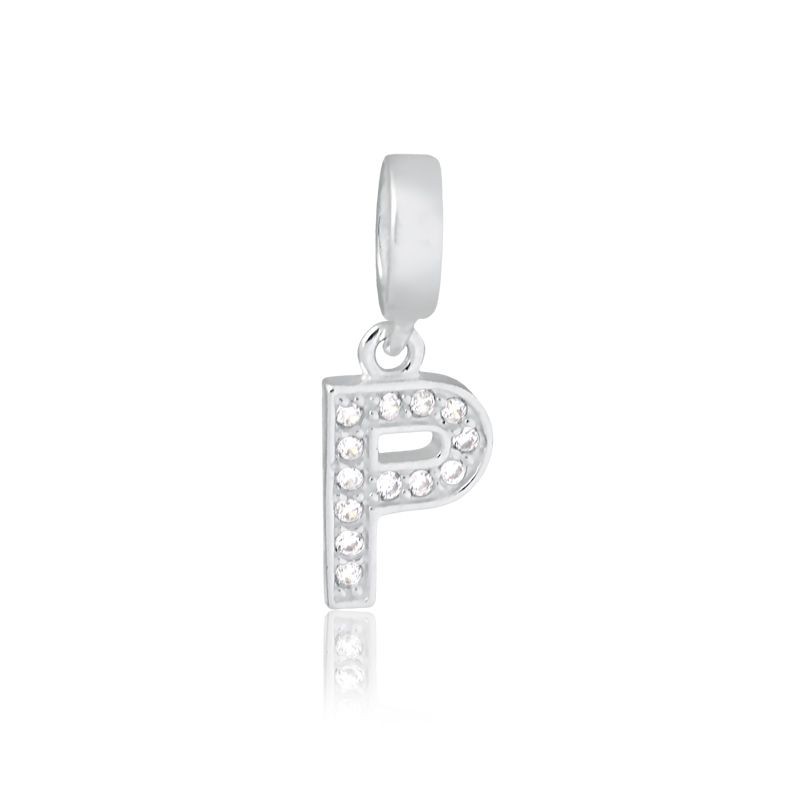 Pingente Letra P Prata Legítima 925 Cravejado Zircônias Brancas Compatível Com Todas As Pulseira