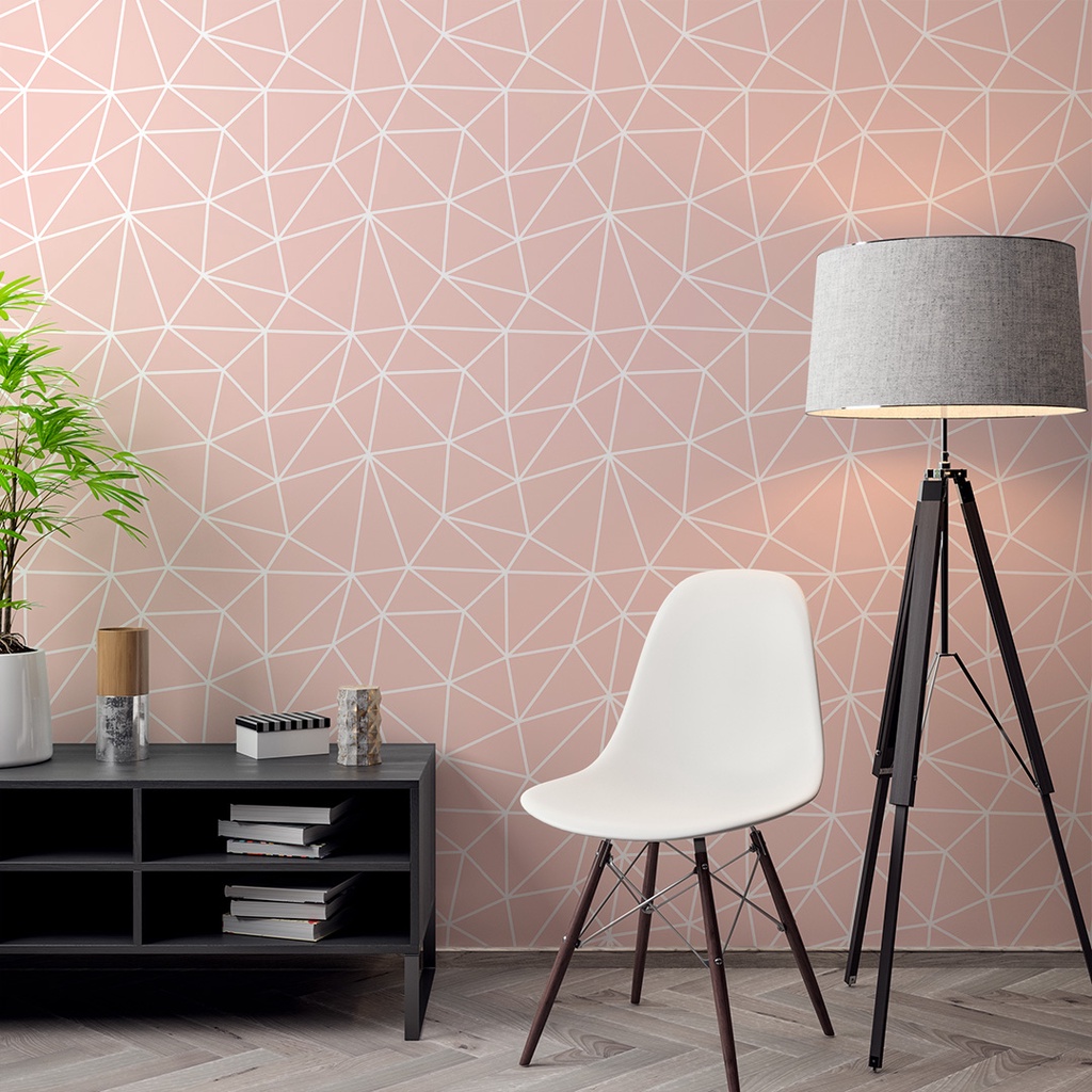 Papel de Parede Adesivo Zara Silver Linhas Brancas Com Fundo Rose Claro Decoração Lavável Sala