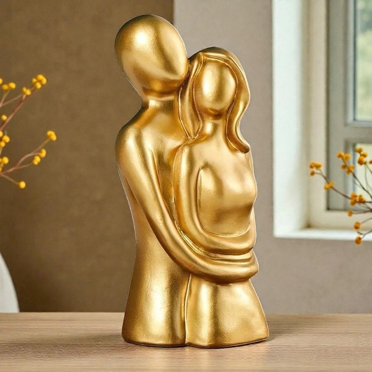 Estátua Decorativa Casal Abraçado - Casa Quarto Decoracao Moderna Luxo - Dourada Prata Preta Branca