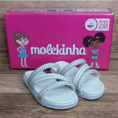 TAMANCO CHINELO MOLEKINHA COM CHATONS PRATA BRANCA  INFANTIL