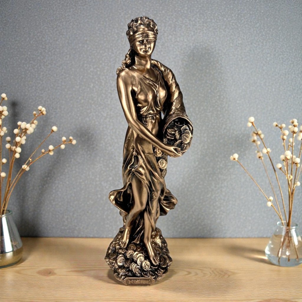 Escultura Deusa da Fortuna - Estatua Tique da Fortuna Grega Decoracao Ouro Prata Branca Prosperidade