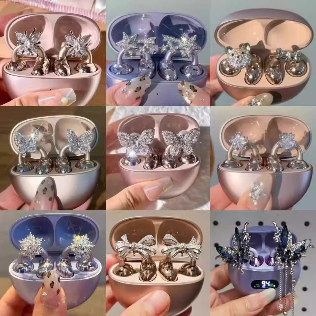 Vários Estilos 1 Par De Clipe De Orelha Brilhante Para Fones De Ouvido Sem Fio Borboleta Flor Estrela Diamante Fivela Re
