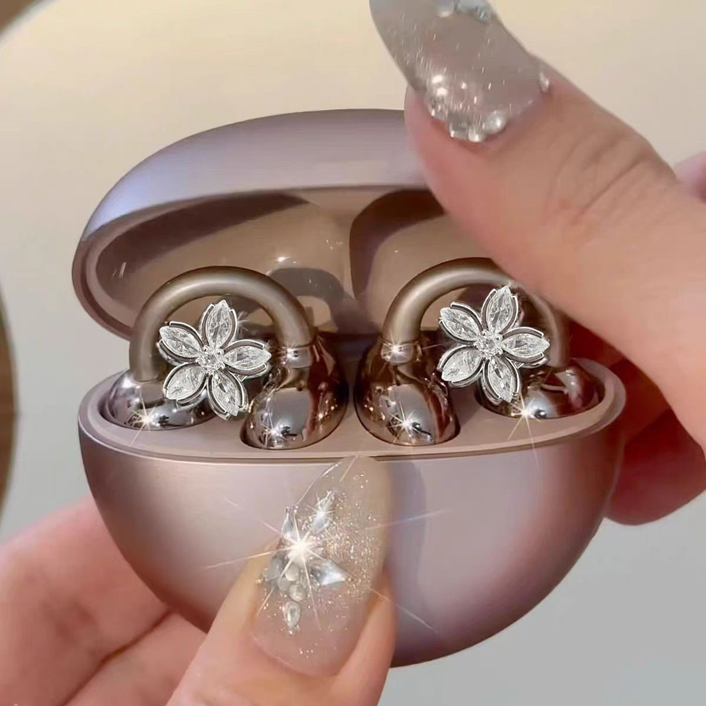 1 Par Flor Diamante Clipe De Orelha Para FreeClip Fones De Ouvido Sem Fio Bling Zircão Fivela Removível Bonito Versátil