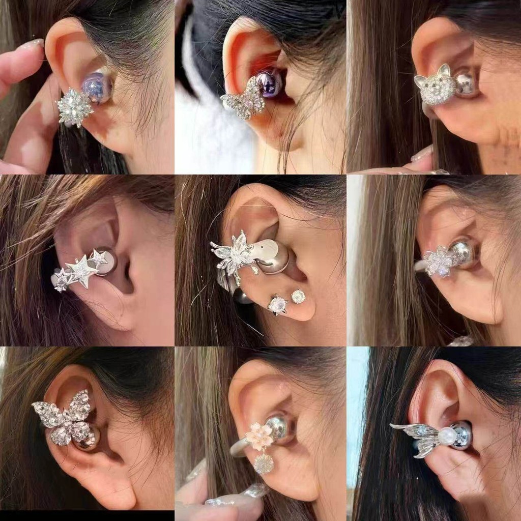 1 Par De Clipe De Orelha De Luxo Leve Para Fones De Ouvido FreeClip Borboleta Flor Estrela Zircão Fivela Removível Telef