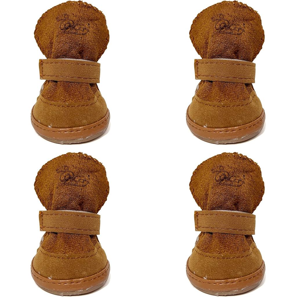 Dog Boots, HiBallBall 4 PCS Dog Shoes for Small Pets Dogs, Anti-Slip Snow Boots, Paw Protectors (Brown, Size 4)