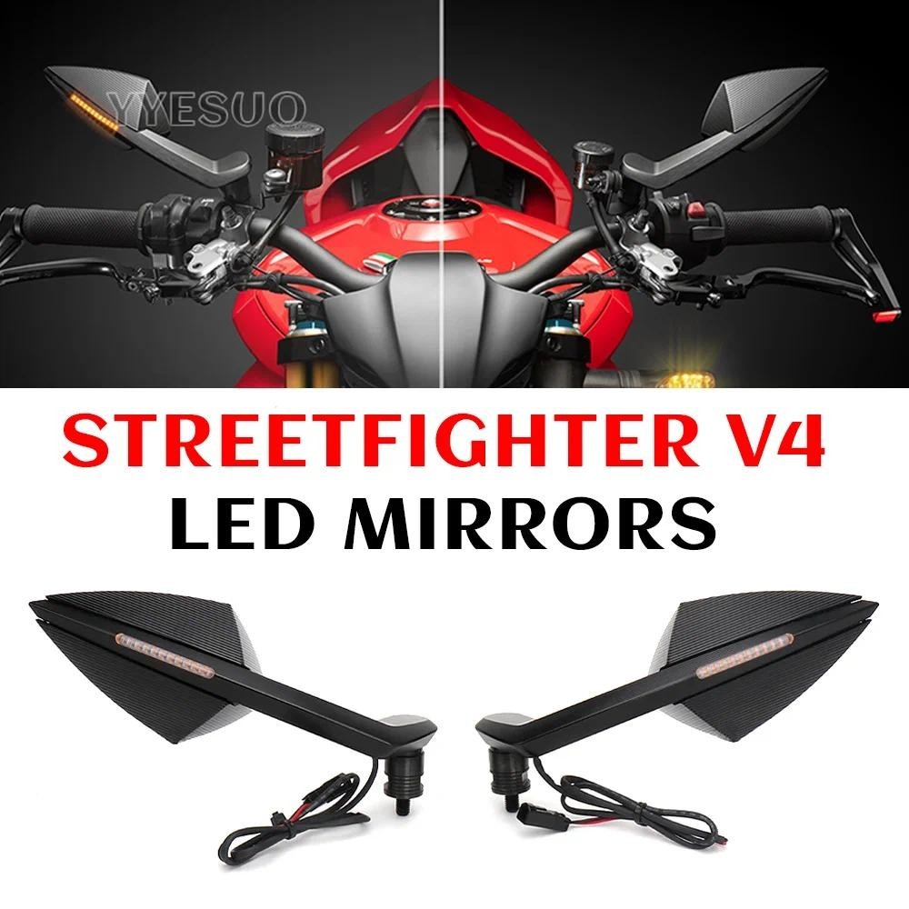 Espelhos LED Para Motocicleta , Acessórios DUCATI Streetfighter V4 , Laterais Com Indicador De Seta , Peças Streetfighte