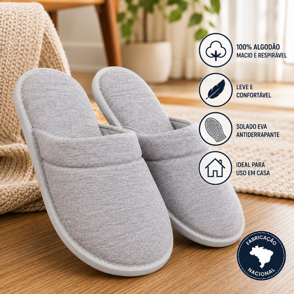 Pantufa Chinelo de Quarto feminina em malha algodão Super Macia e Confortável