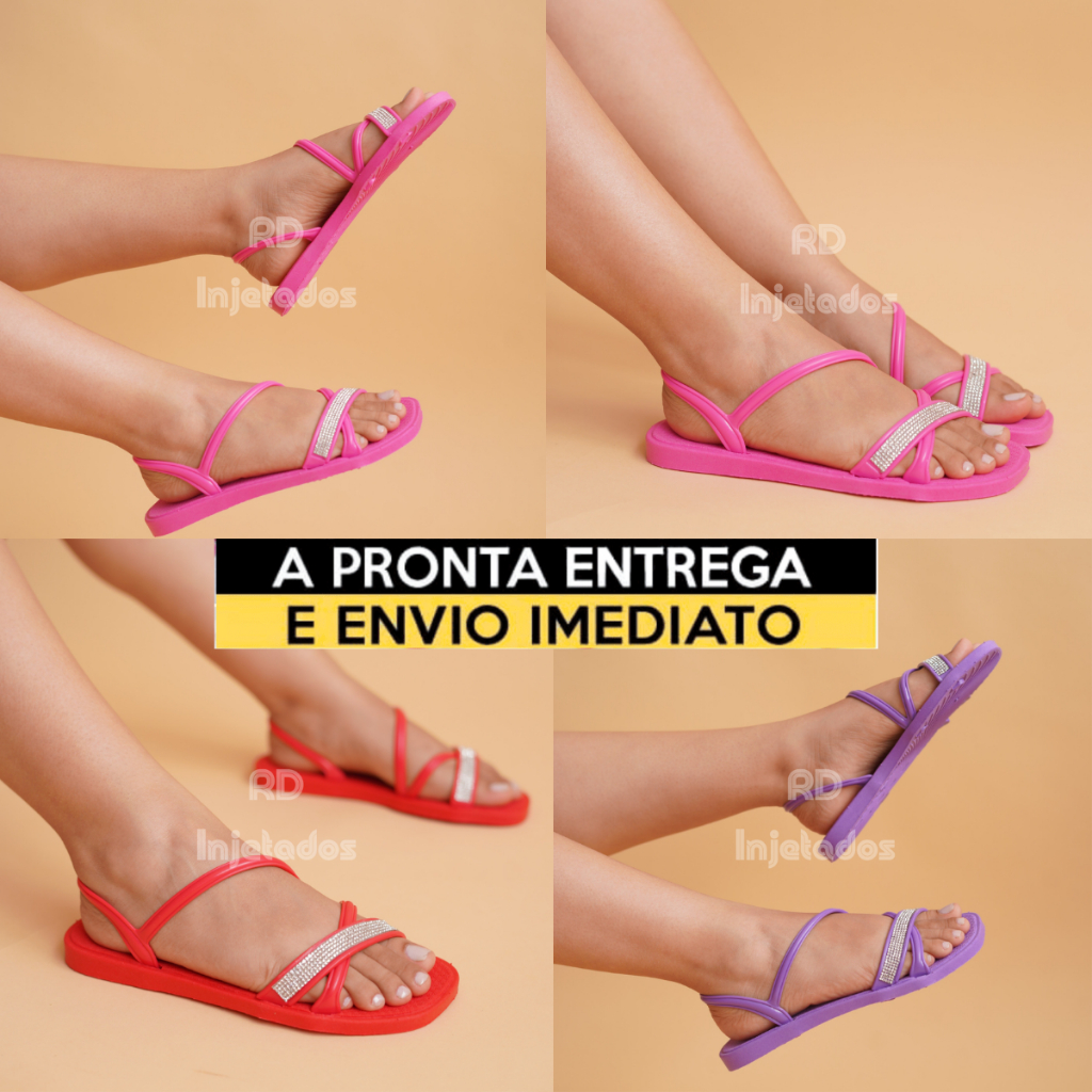 Rasteirinha Strass Feminina Básica Verão Blogueira 33 Ao 40 Super Macia e Leve Papete Strass