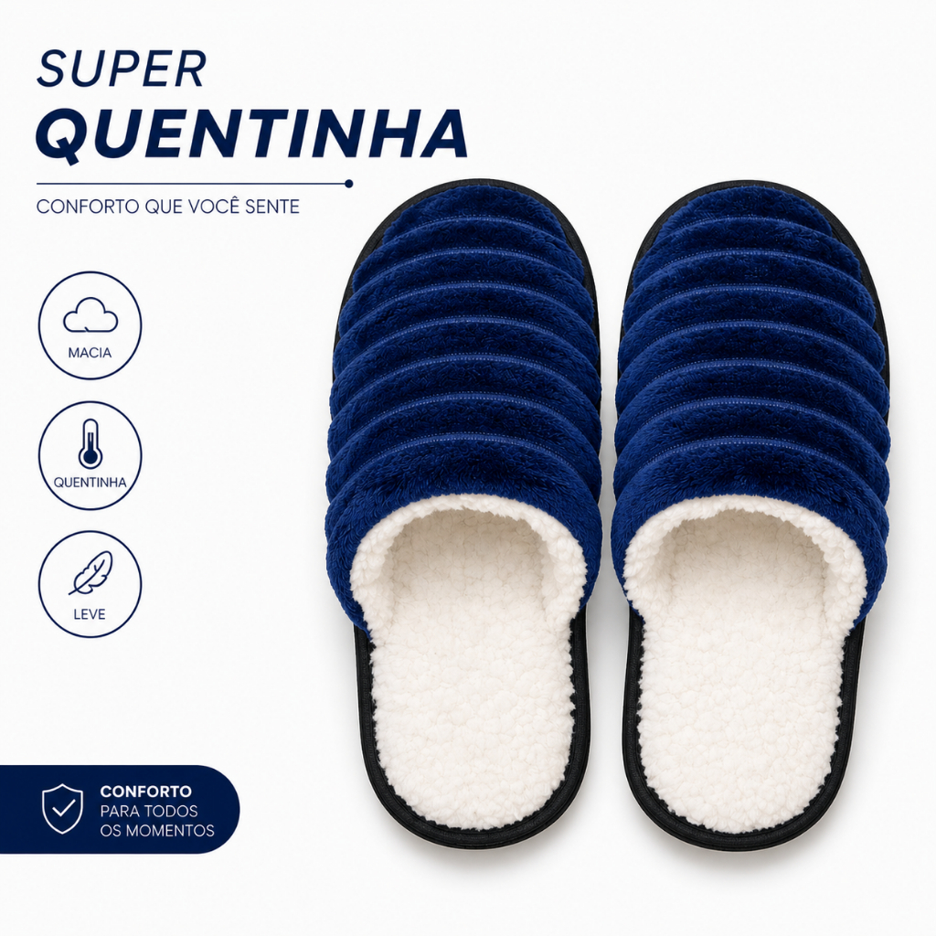 Pantufa LUXO AZUL Masculina e Feminina Quentinha Inverno Peluciada Antiderrapante Confortável Macia Unissex