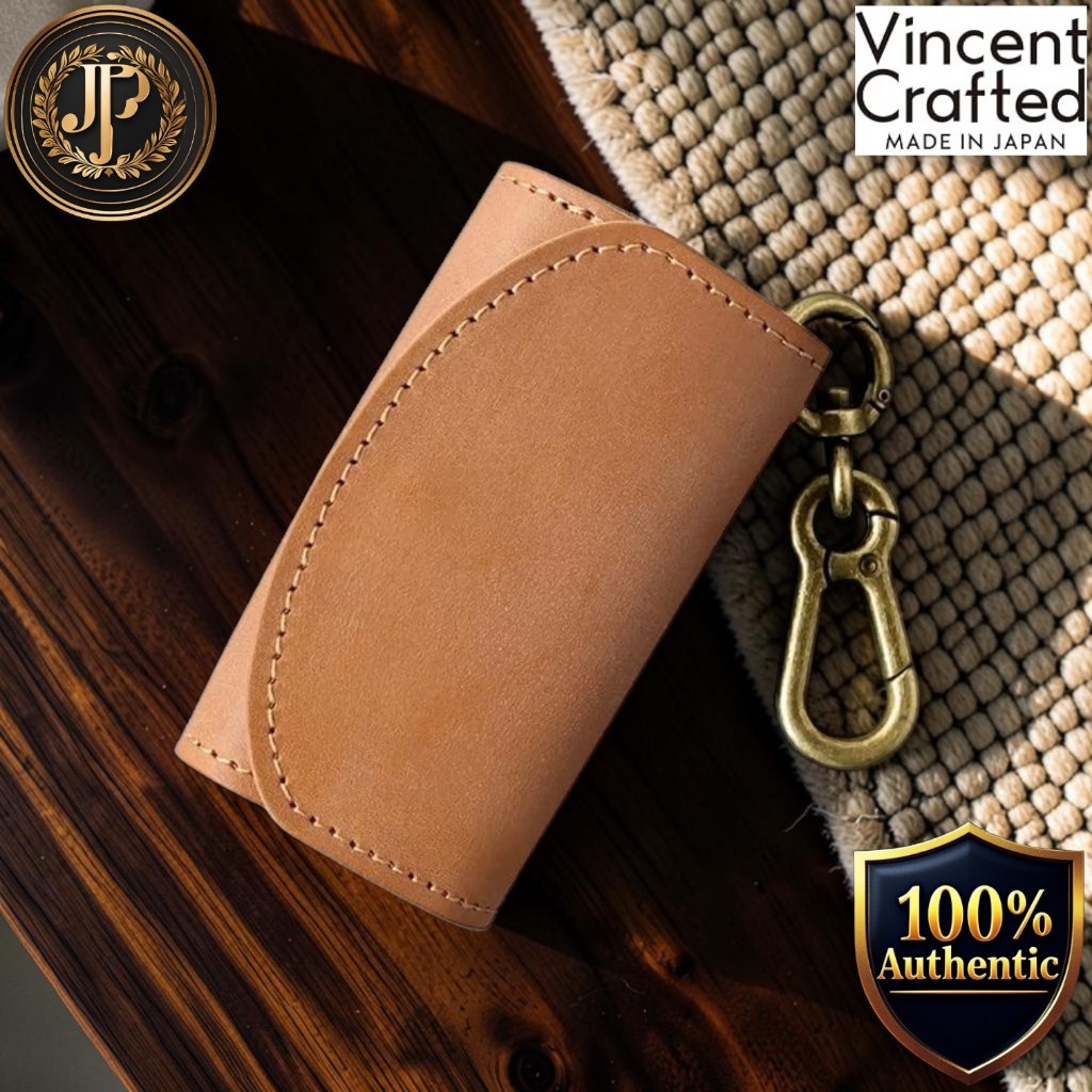 Vincent Crafted PAOLO Bridle Leather Carabiner Key Case & Coin Purse, Genuine Leather Smart Key Holder with Keyring, Blo