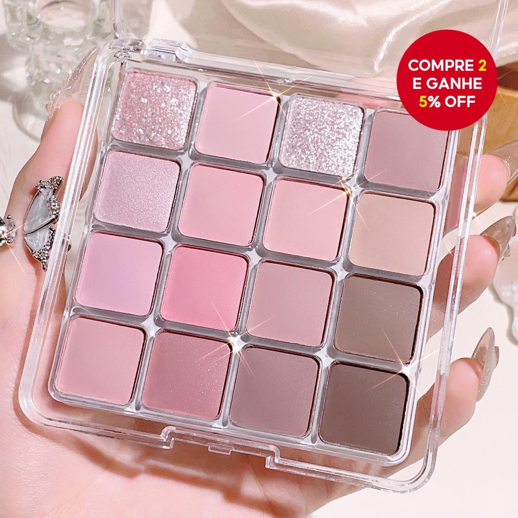 Nova Paleta de Sombras Sunset Magic com 16 Cores - Matte/Brilhante, Maquiagem Neutra em Estilo Coreano