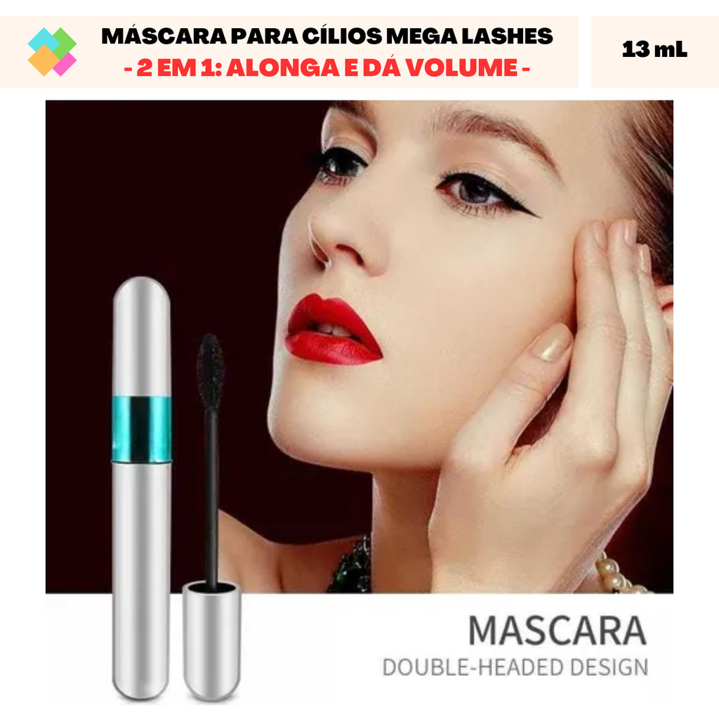 Máscara para Cílios Magic 2 em 1 Mega Cílios - Dá Volume e Alonga - 13 mL (1 Und)