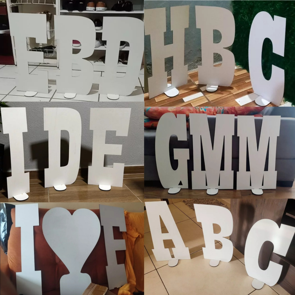 3 Letras ou números BRANCAS 60cm de Altura MDF Fica em Pé!
