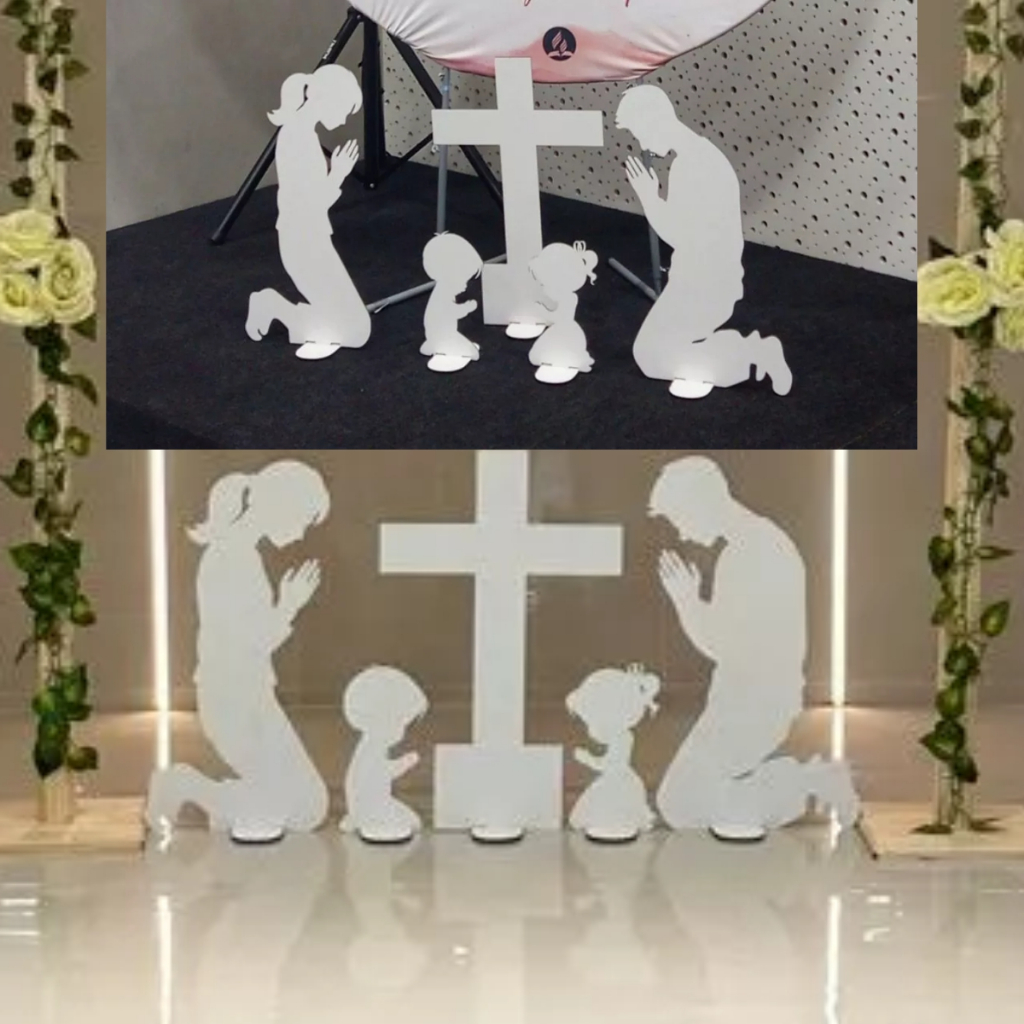 Familia Rezando Orando mdf de chão fica em Pé!Pronta Entrega!!
