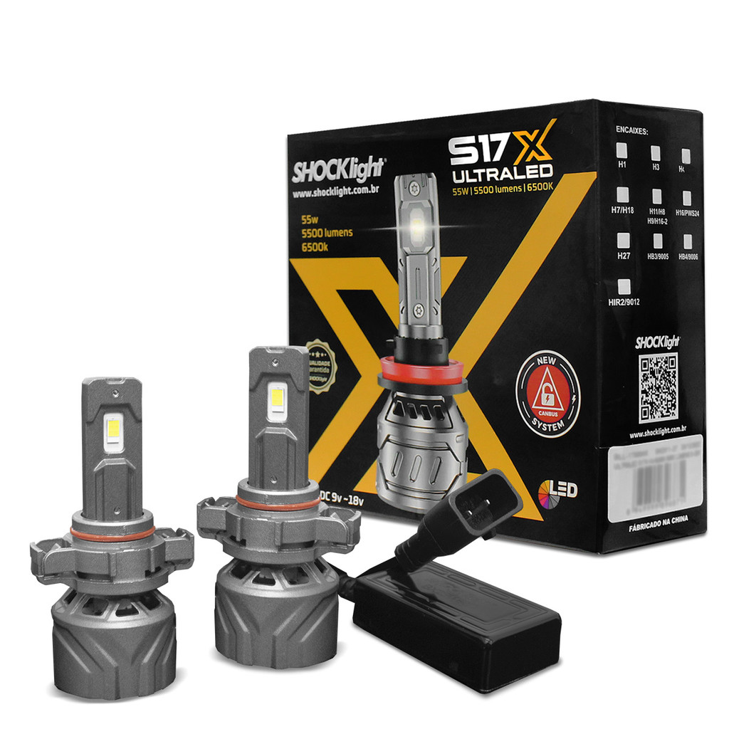 Kit Lâmpadas Ultra LED H16 S17x 6500k 5500 Lumens 55w CanBus