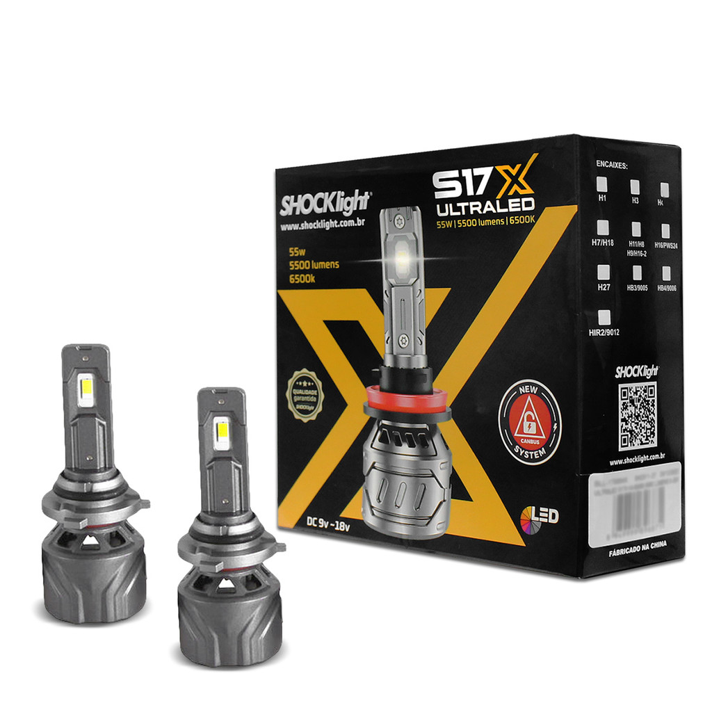 Kit Lâmpadas Ultra LED HB4 9006 S17x 6500k 5500 Lumens 55w CanBus