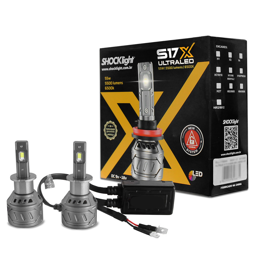 Kit Lâmpadas Ultra LED H1 S17x 6500k 5500 Lumens 55w CanBus