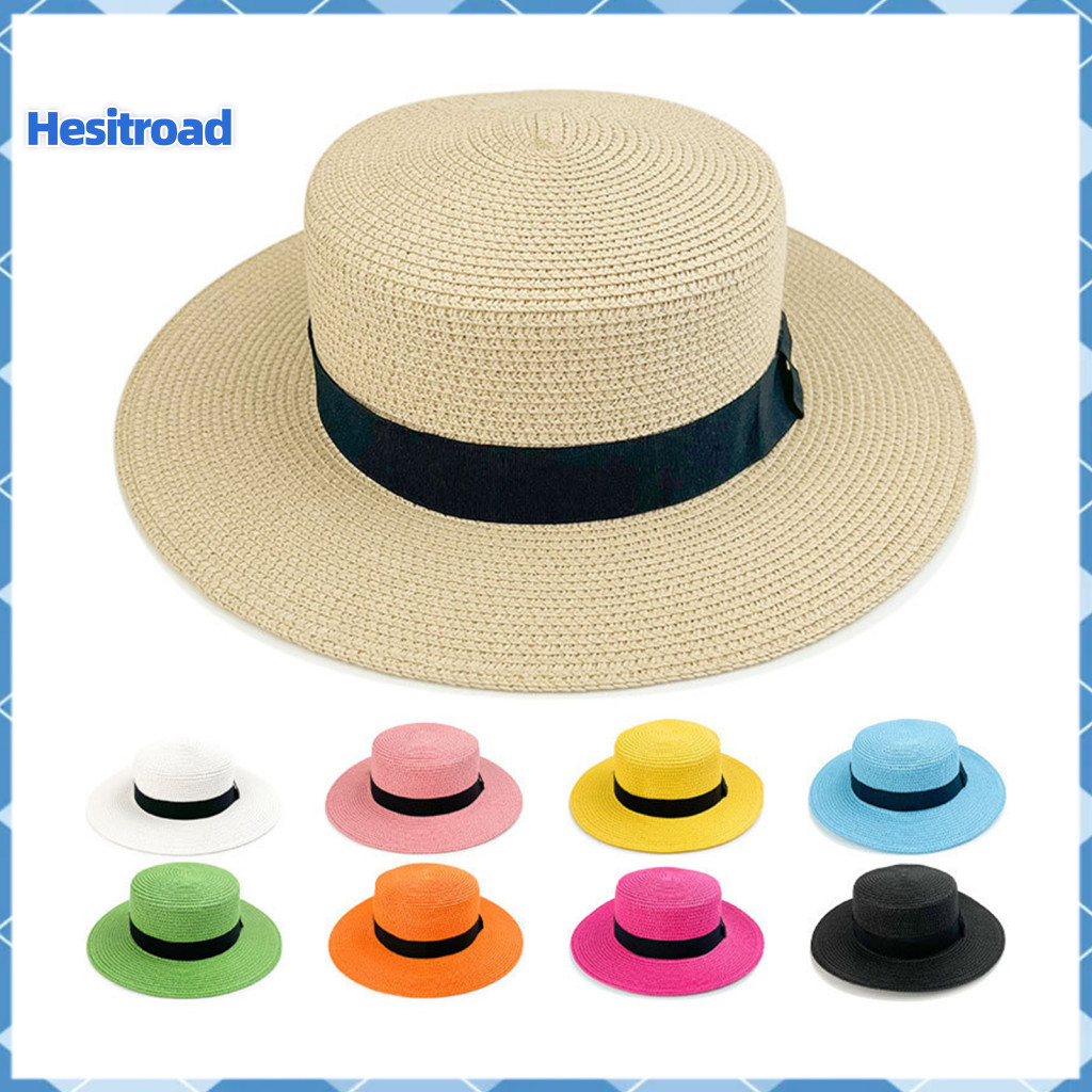 Beach Hat with Wide Wrap-around Brim Uv Protection Breathable Natural Straw Sun Flat Top Summer for Tropical Travel Vaca