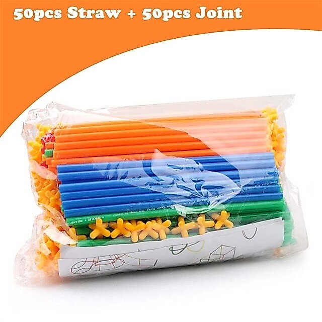 Palha Educacional Jogo Infantil 4D DIy Pipe Magic Straw Join Connector 50