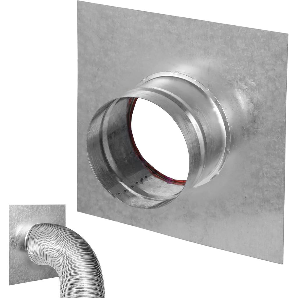 yeesport 4 in Duct Connector Flange, Anti-Rust Galvanized Iron Duct Connector, Round Pipe Connector with Square Base, St