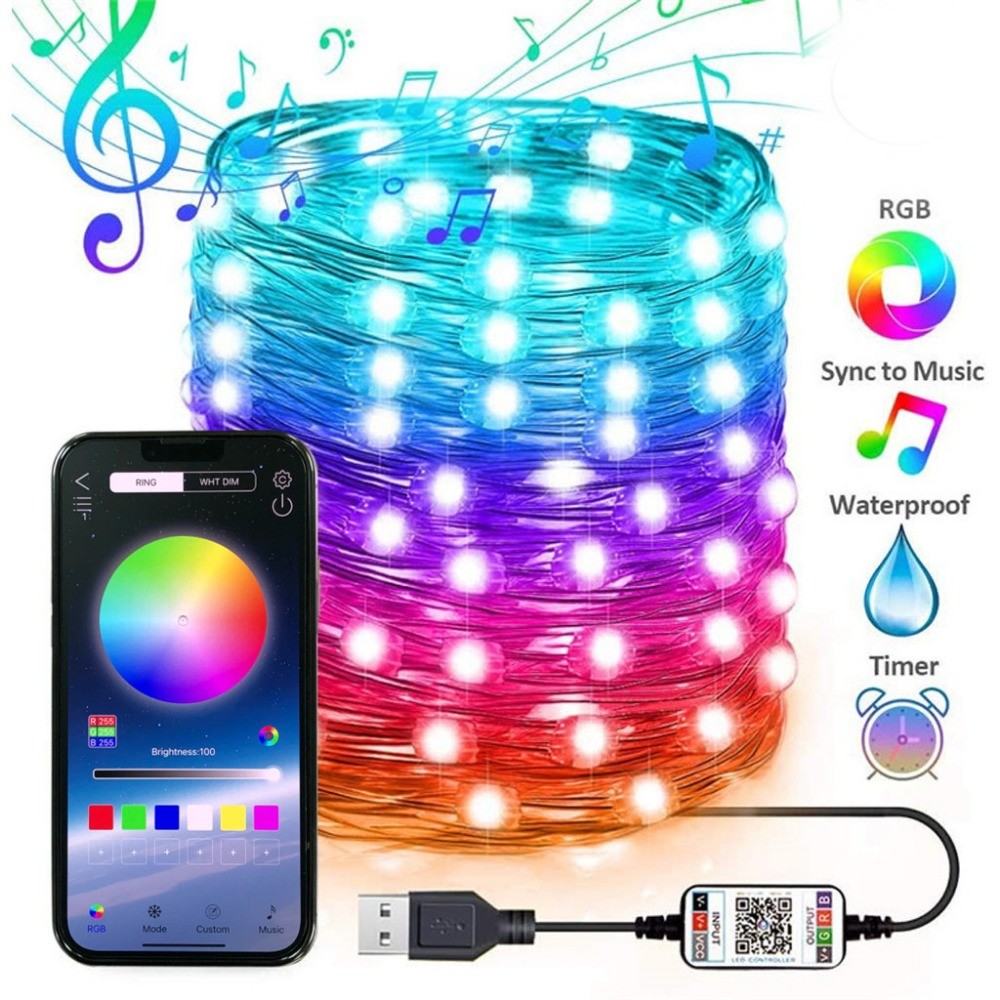 5M/10M/4M/20M RGBIC USB Luz De Picada Bluetooth APP DIY LED Luzes De Fadas Guirlanda Decoração Para Festa De Aniversário