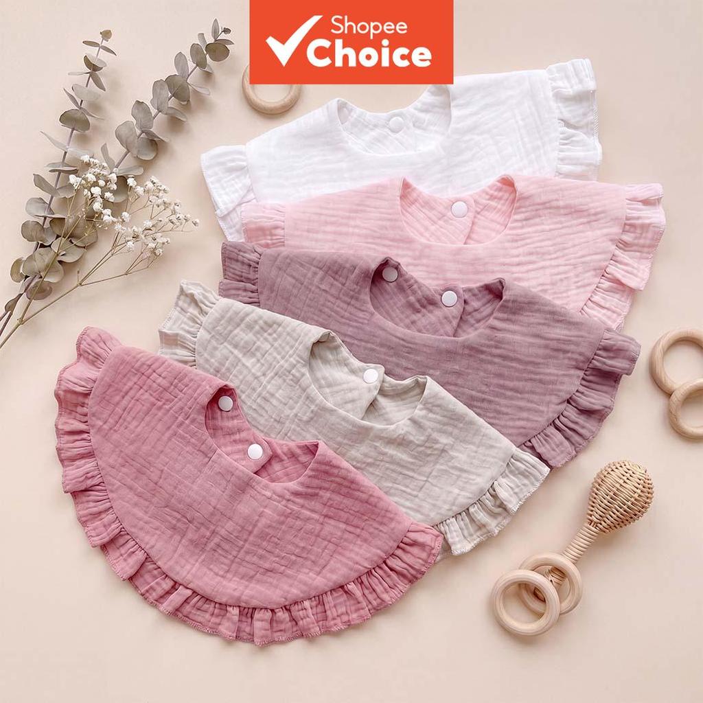 Babador Com Babados De Gaze Para Bebê , 5 Peças , Babadores Resistentes À Sujeira De Cor Sólida Estilo Ins Absorventes A