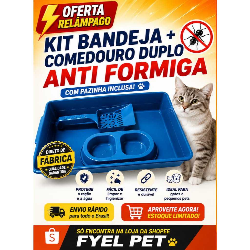 bandeja para gato | Bandeja de Gato + Comedouro Duplo Anti Formiga + Pá | Sanitario Gato
