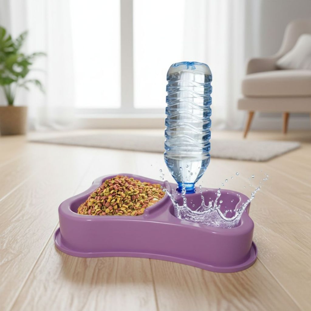 Comedouro Duplo Automático | com Suporte Para Garrafa | Anti-Formiga | Pet Pequeno Porte |Cães Gatos