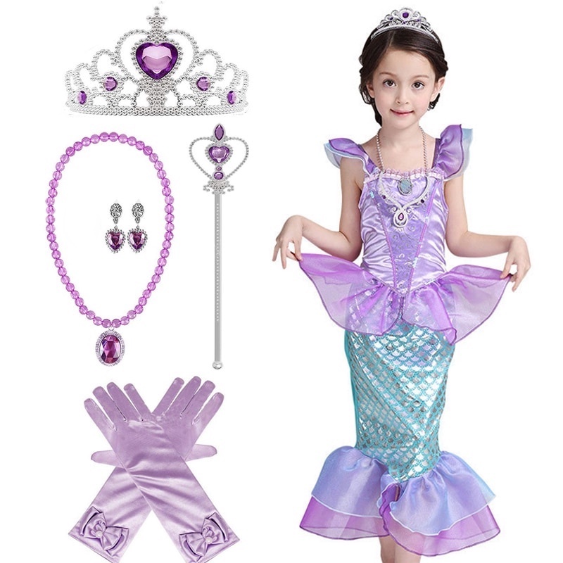 Girls pink/purple  Princess Dress Soft Fabric Kids Fancy Clothes Beach Party Outfit Cosplay Costume