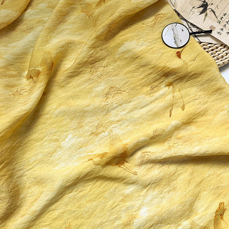 Tecido amarelo adequado para a pele Tecido de algodão brocado DIY Cheongsam Sling Dress F