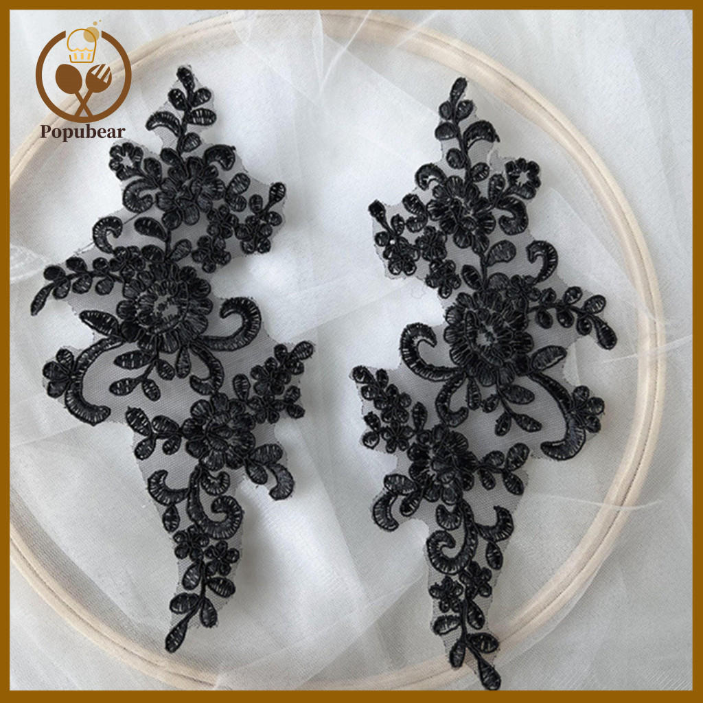 Wedding Dress Diy Crafts Garment Lace 2 Pcs Embroidery Flower Collar Patch for Gown Bridal Sewing Fabric Motif for Tailo