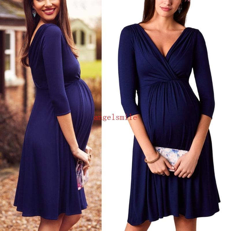 Maternity Nursing Dress Hide Breathable Cotton Fabric Elastic Waistband
