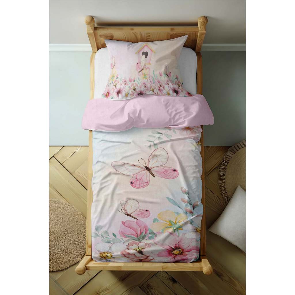 Lençol SEM elástico Solteiro + Fronha tema  Borboletas CAMA SOLTEIRO