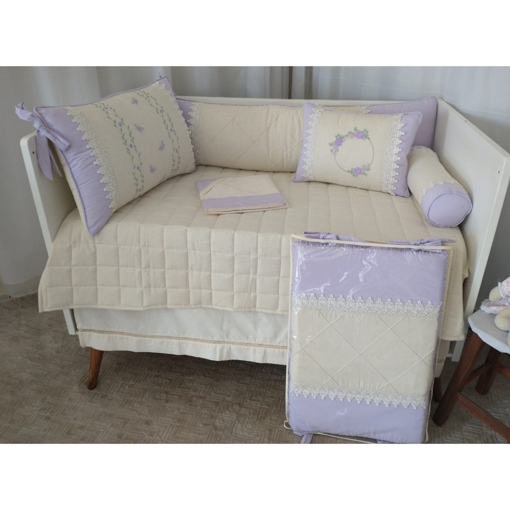 Kit Berço Americano Borboletas Maria Lilas com Linho
