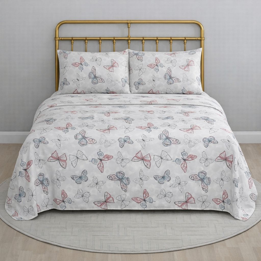 Jogo de Cama Casal 150 Fios Algodão Borboletas Lea Dohler