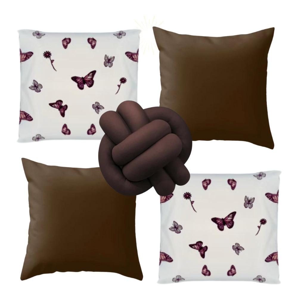Kit 4 Capa de Almofadas Da Borboleta com Ziper+Almofada de Nozinho Quarto Sala Casa Luxo e Decoração