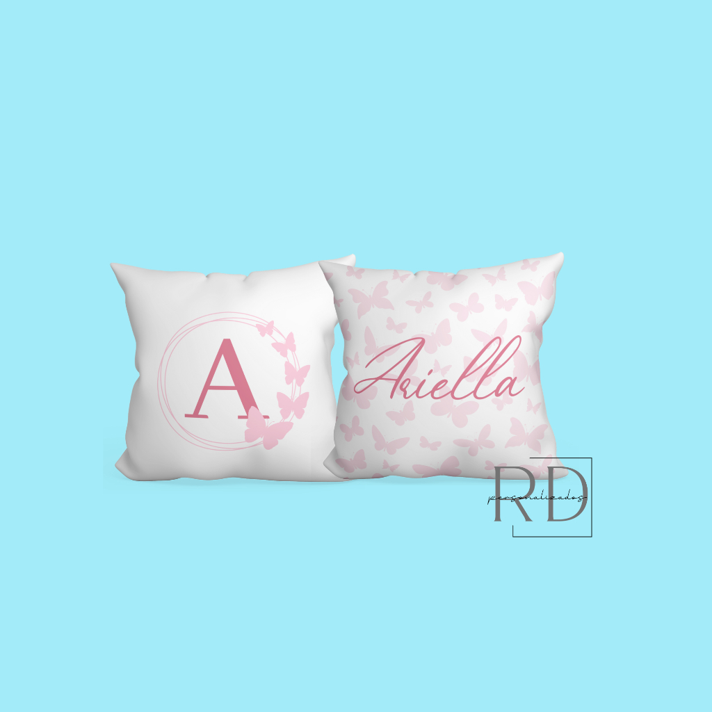 KIT 2 CAPAS DE ALMOFADAS PERSONALIZADAS COM NOME INFANTIL, INICIAL DO NOME, BORBOLETAS, DELICADO, QUARTO DE MENINA